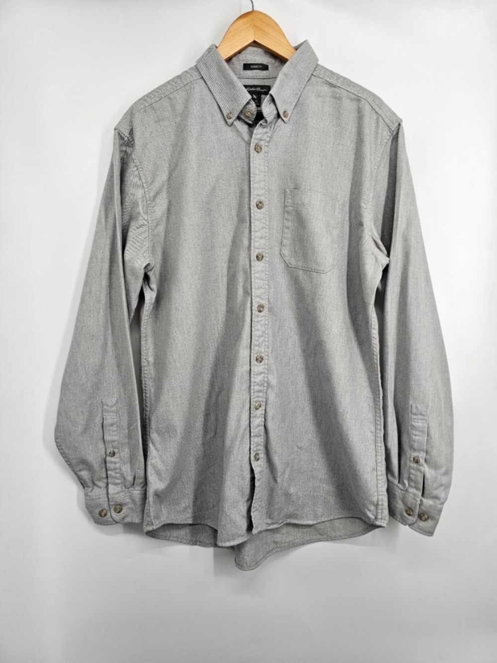 Eddie Bauer Men's Tall L Gray Cotton Button Front Shirt Classic Fit Long Sleeve